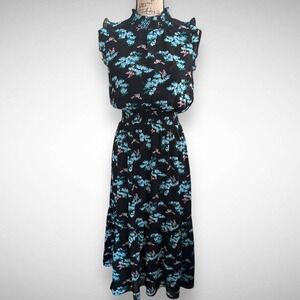 J.CREW Botanical Bees Print Smocked Waist Sleeveless Midi Dress Size XS | EUC